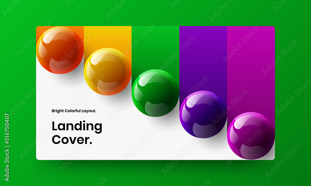 Modern landing page design vector layout. Multicolored realistic spheres website illustration.