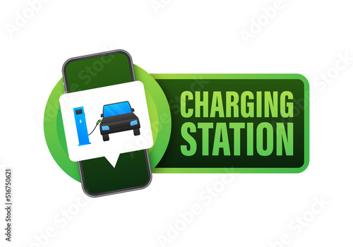 EV charging station banner. Vector stock illustration