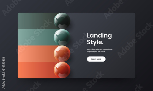 Trendy realistic spheres placard illustration. Modern leaflet design vector layout.