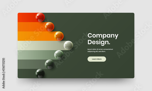 Unique corporate brochure design vector illustration. Vivid realistic balls front page layout.