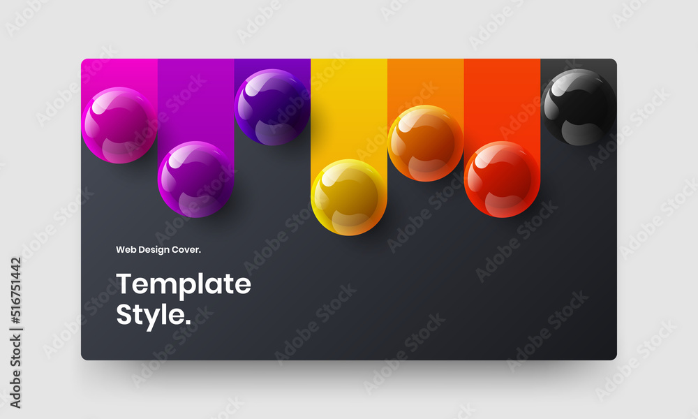 Colorful 3D balls banner template. Clean magazine cover design vector layout.