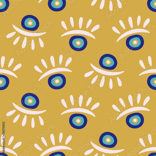 Evil eye seamless pattern. Ethnic Turkish eye decorative symbols