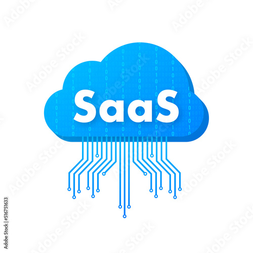 SaaS - Software as a service. Cloud sevice, synchronize. Vector illustration.