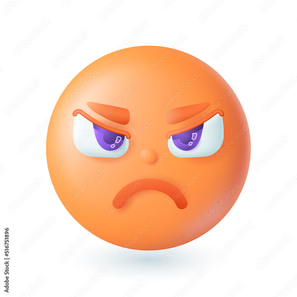 3d cartoon style red angry emoticon icon. Furious or mad face feeling negative emotions, anger and displease flat vector illustration. Emotion, expression, rage, negativity concept 3d cartoon style red angry emoticon icon. Furious or mad face feeling negative emotions, anger and displease flat vector illustration. Emotion, expression, rage, negativity concept