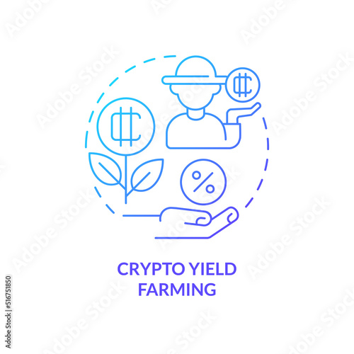 Crypto yield farming blue gradient concept icon. Passive income. Way to make money on cryptocurrency abstract idea thin line illustration. Isolated outline drawing. Myriad Pro-Bold font used