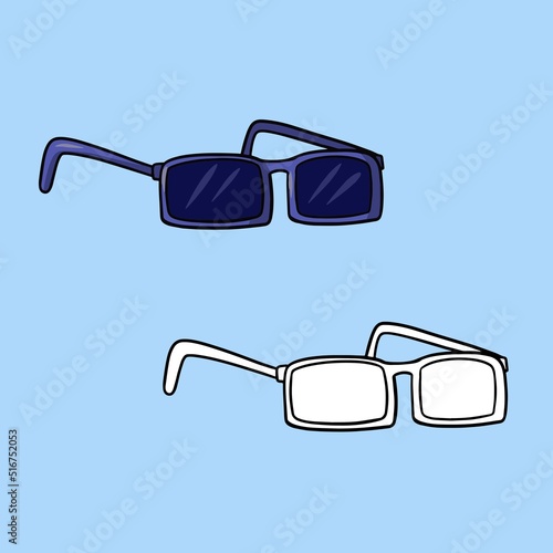 A set of pictures, dark blue sunglasses for outdoor recreation, vector illustration in cartoon style