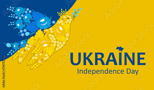 Anniversary banner Independence Day of Ukraine. Peace dove made of flowers. Peace to ukraine. Vector illustration	