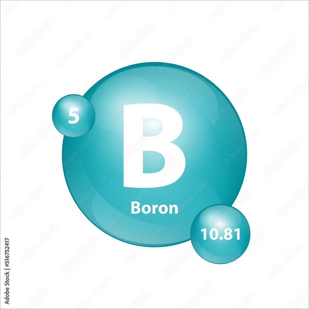 Obraz premium Boron (B) icon structure chemical element round shape circle green dark, blue. Chemical element of periodic table Sign with atomic number. 3D Illustration vector.