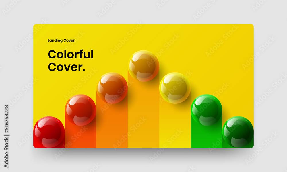 Clean horizontal cover design vector template. Colorful realistic spheres poster concept.