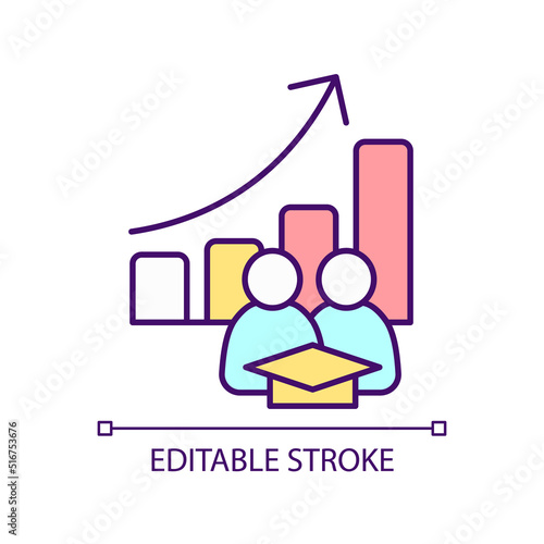 High level of functional illiteracy RGB color icon. Lack of education. Social problem and disadvantage. Isolated vector illustration. Simple filled line drawing. Editable stroke. Arial font used