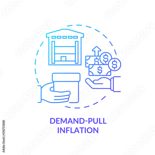 Demand pull inflation blue gradient concept icon. Demand excess supply. Increasing prices. Inflation type abstract idea thin line illustration. Isolated outline drawing. Myriad Pro-Bold font used
