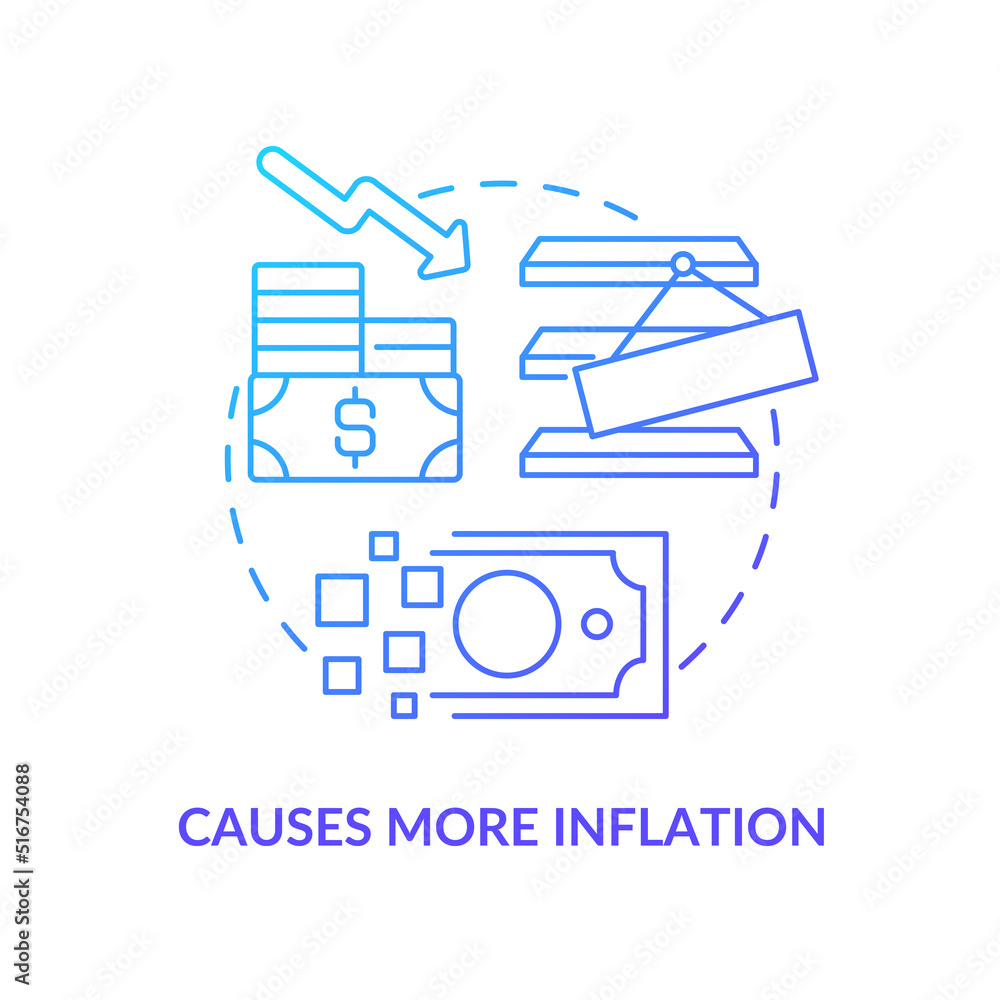 Causes more inflation blue gradient concept icon. Goods deficit. Economic crisis. Effect of inflation abstract idea thin line illustration. Isolated outline drawing. Myriad Pro-Bold font used Causes more inflation blue gradient concept icon. Goods deficit. Economic crisis. Effect of inflation abstract idea thin line illustration. Isolated outline drawing. Myriad Pro-Bold font used