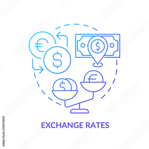Exchange rates blue gradient concept icon. Foreign currency exchange. Dollar value. Inflation cause abstract idea thin line illustration. Isolated outline drawing. Myriad Pro-Bold font used