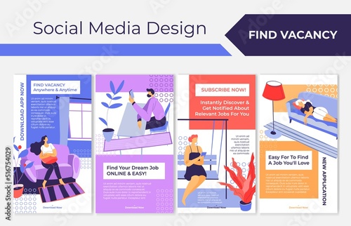 Template social media set with find vacancy offer