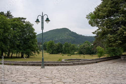 Lamp and beautiful view to mountain.