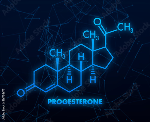 Progesterone female sex hormone molecule. Vector illustration.