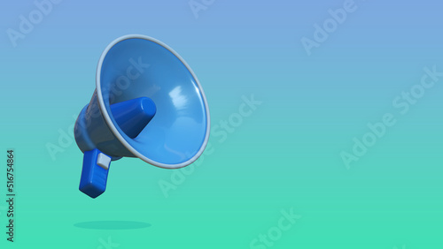 3d render blue megaphone on white background