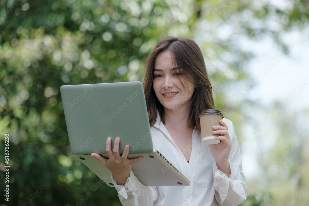 Young woman working outdoor