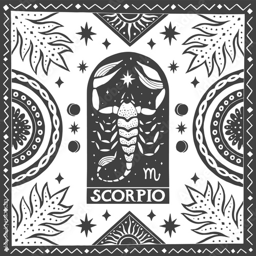 Scorpio zodiac sign. Horoscope. Illustration for souvenirs and social networks