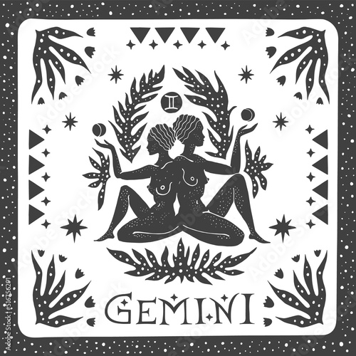 Gemini zodiac sign. Horoscope. Illustration for souvenirs and social networks photo