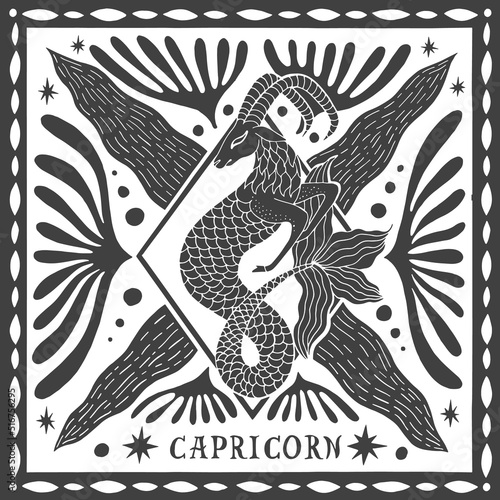 Capricorn zodiac sign. Horoscope. Illustration for souvenirs and social networks
