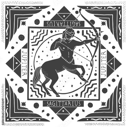 Sagittarius zodiac sign. Horoscope. Illustration for souvenirs and social networks