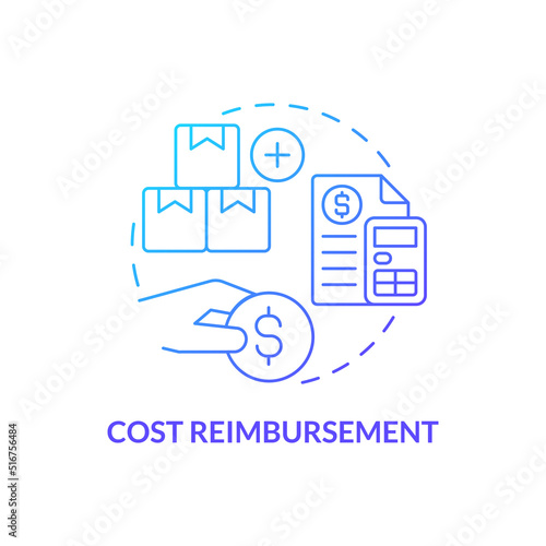 Cost reimbursement blue gradient concept icon. Type of contract abstract idea thin line illustration. Profit percentage. Compensation. Isolated outline drawing. Myriad Pro-Bold font used