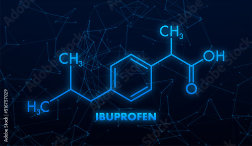 Ibuprofen formula. Concept of medicine and pharmacy. Vector illustration