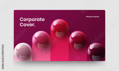 Minimalistic presentation vector design concept. Bright realistic spheres postcard template.