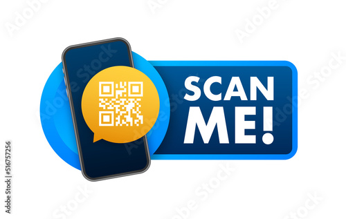 QR code for smartphone. Inscription scan me with smartphone icon. Qr code for payment. Vector illustration