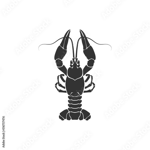 Crayfish silhouette icon in flat. Isolated crayfish on white 