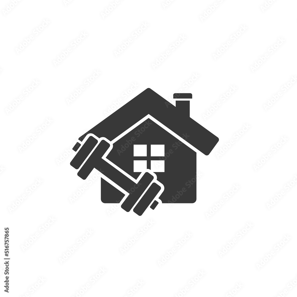 Fitness at home vector icon. gym fit illustration sign. workout house symbol Fitness at home vector icon. gym fit illustration sign. workout house symbol