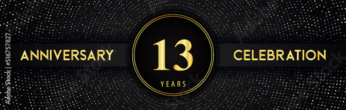 13 years anniversary celebration with circle frame and dotted line isolated on black background. Premium design for birthday party, graduation, weddings, ceremony, greetings card, anniversary logo.