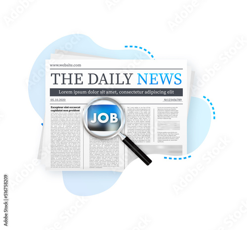 Job search newspaper for paper design. Recruitment interview. Vector stock illustration.