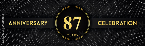 87 years anniversary celebration with circle frame and dotted line isolated on black background. Premium design for birthday party, graduation, weddings, ceremony, greetings card, anniversary logo.