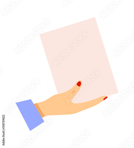 Hand holding empty banner. Vector illustration