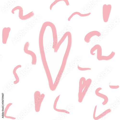 Cute abstract textured background with hearts for packaging, cover, background. Pink hearts on a white background.