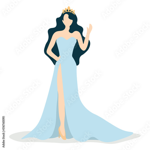 Vector illustration of beauty queen pageant winner on white background