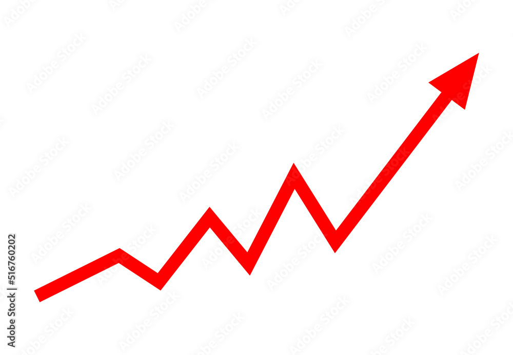 Growing business red arrow on white, Profit red arrow, Vector illustration.Business concept, growing chart. Concept of sales symbol icon with arrow moving up. Economic Arrow With Growing Trend. Growing business red arrow on white, Profit red arrow, Vector illustration.Business concept, growing chart. Concept of sales symbol icon with arrow moving up. Economic Arrow With Growing Trend.