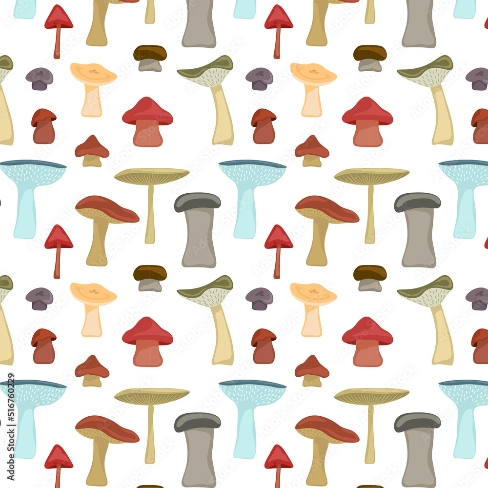 Seamless pattern background of vector illustration natural mushroom plant collection on white background Seamless pattern background of vector illustration natural mushroom plant collection on white background