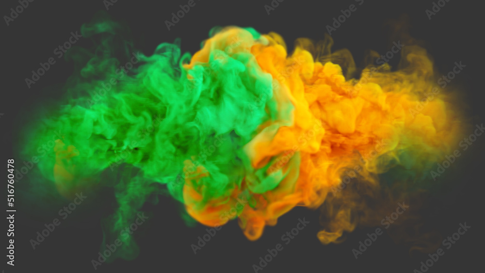 Green and Orange colores smoke texture on a dark background