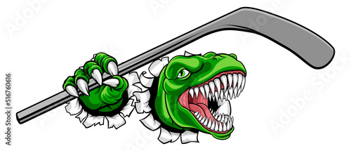Dinosaur Ice Hockey Player Animal Sports Mascot