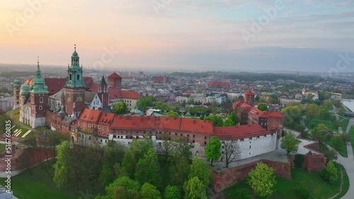 Wallpaper Mural Flying around of Wawel castle in Krakow, Poland, historic polish palace in the morning, sightseeing and tourism in Poland, Krakow Torontodigital.ca