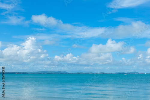 Turquoise sea background with blue sky fluffy cloud nature landscape