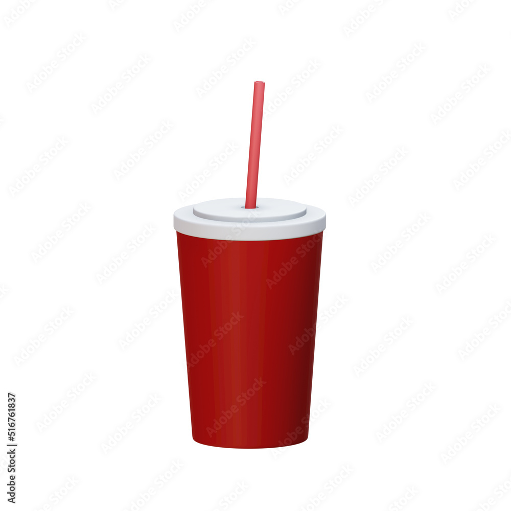 Plastic glass red soft drink, with clipping path , isolated on white background , 3D Rendering illustration Plastic glass red soft drink, with clipping path , isolated on white background , 3D Rendering illustration