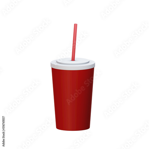 Plastic glass red soft drink, with clipping path , isolated on white  background , 3D Rendering illustration