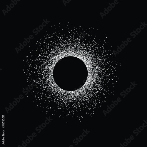 Solar eclipse .Star and moon in space. Futuristic landscape, with noise texture . 
 .Vector illustration