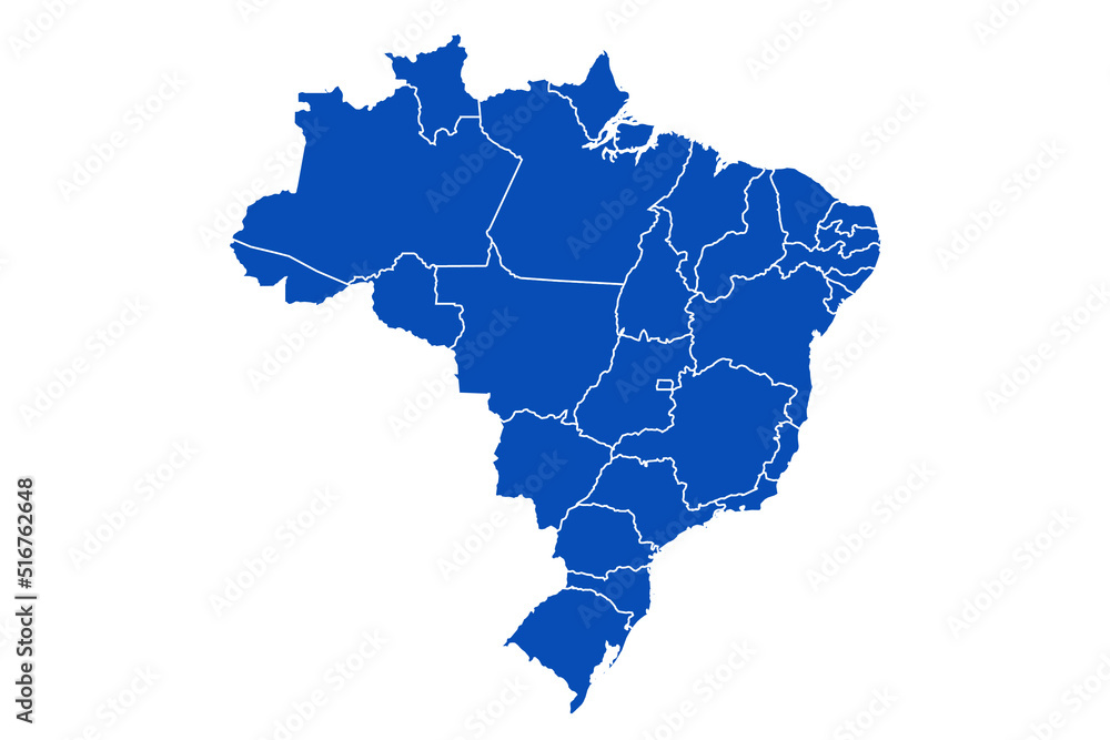 Brazil Map blue Color on White Backgound