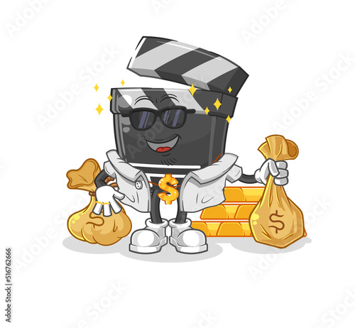 clapboard rich character. cartoon mascot vector