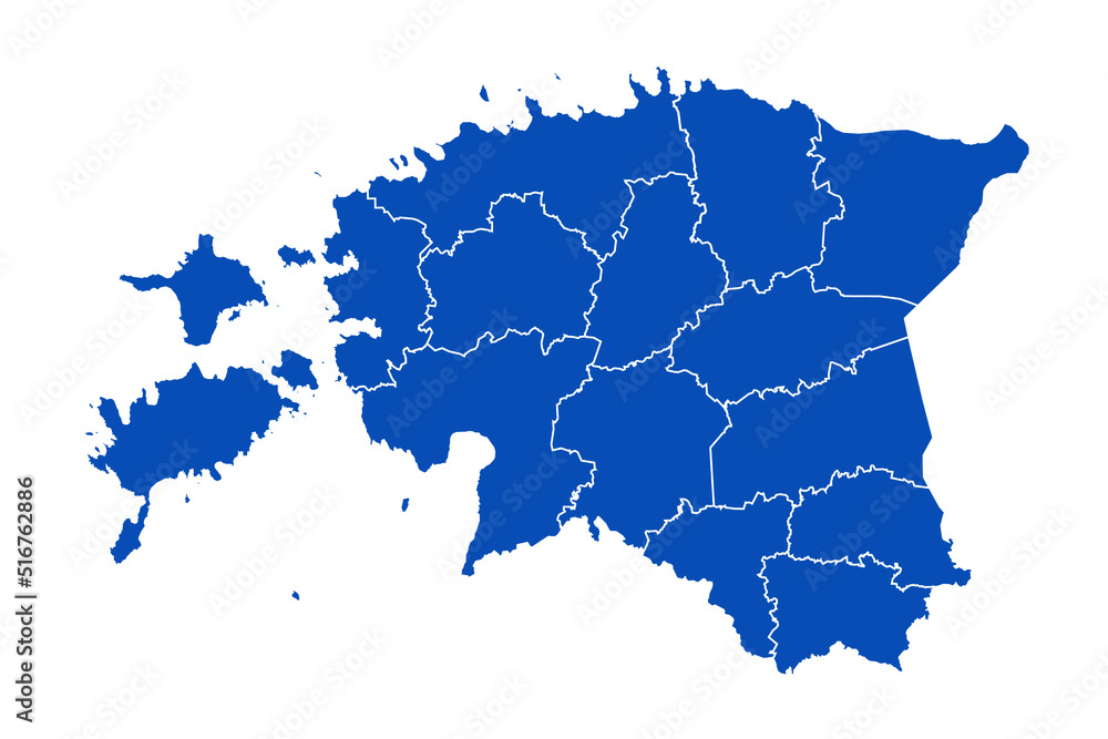 Estonia Map blue Color on White Backgound